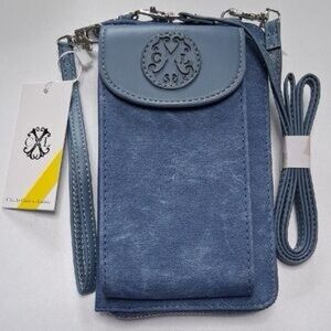 NWT Christian Lacroix Dusty Blue Suede Crossbody Wallet